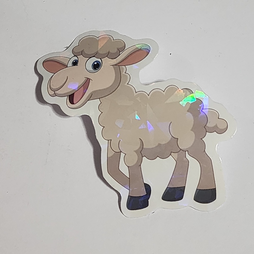 White Sheep Cartoon Sticker Decal Shiny Holographic Iridescent 3 Inch NEW